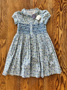 Rachel Riley Liberty Light Blue Floral Smocked Dress 7